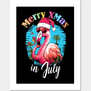Flamingo's Festive Fun | 'Christmas in July' T-Shirt Posters and Art